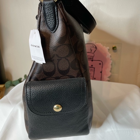Coach NWT Signature coated canvas and refined pebble leather shoulder bag - Picture 5 of 11